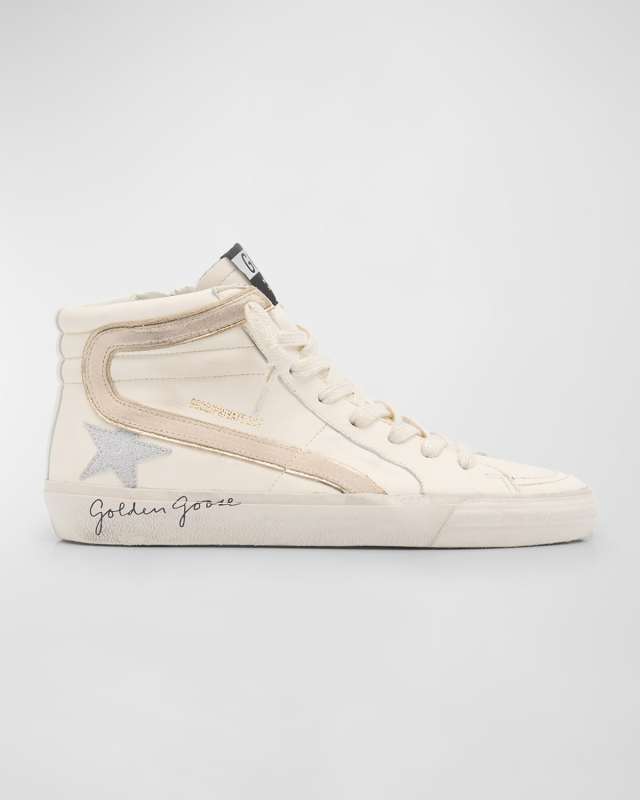 Slide Leather Glitter Mid-Top Sneakers