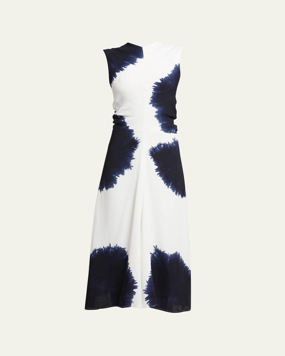 Ella Printed Ruched Crepe Midi Dress