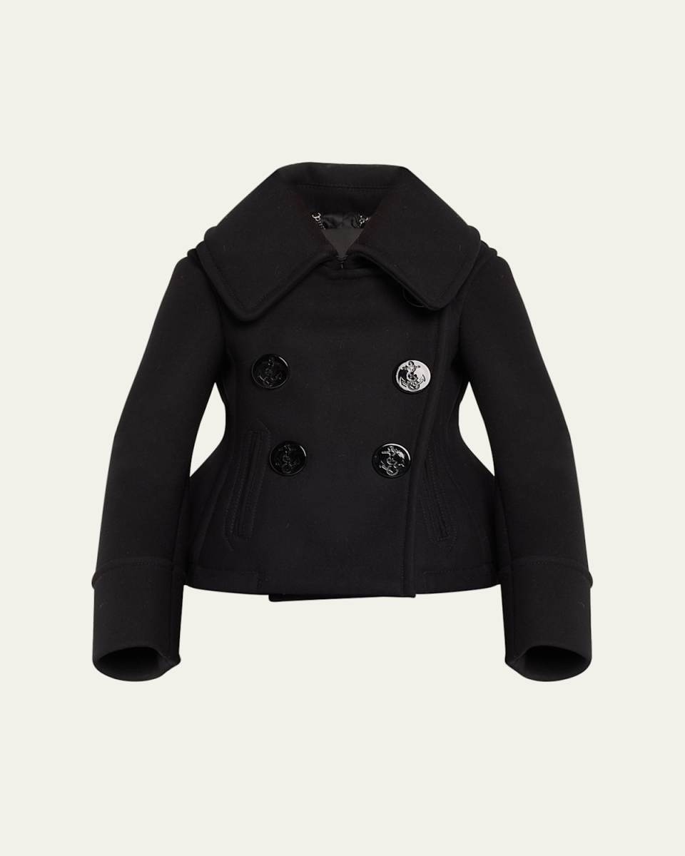 Double-Breasted Cropped Wool Peacoat