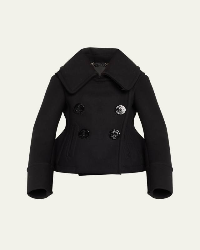 Double-Breasted Cropped Wool Peacoat