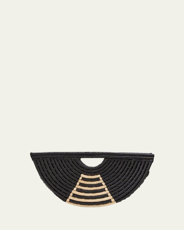 Large Half Moon Raffia Top-Handle Bag