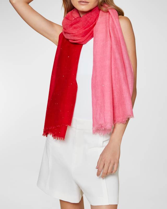 Sequin Embellished Gradient Wool-Blend Scarf