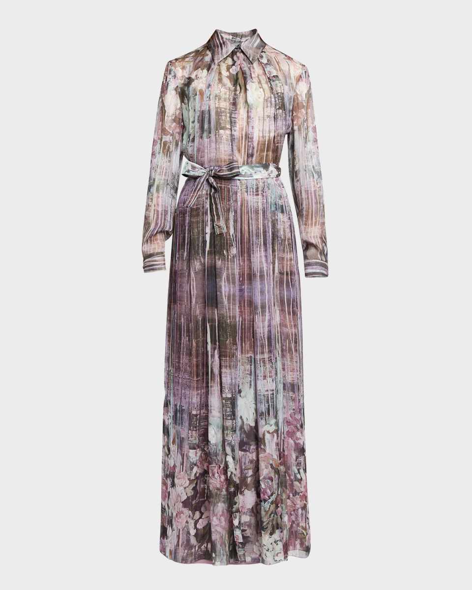 Printed Chiffon Long-Sleeve Maxi Shirtdress