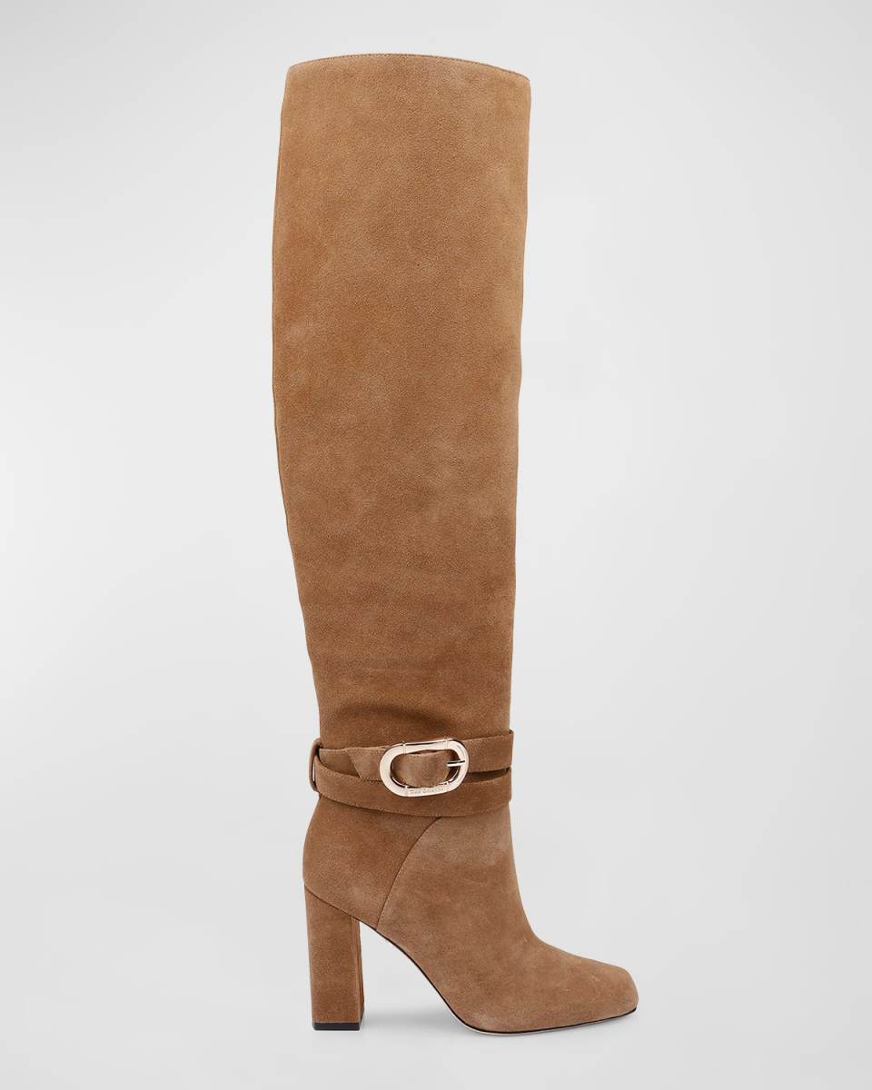 Samantha Suede Buckle Knee Boots