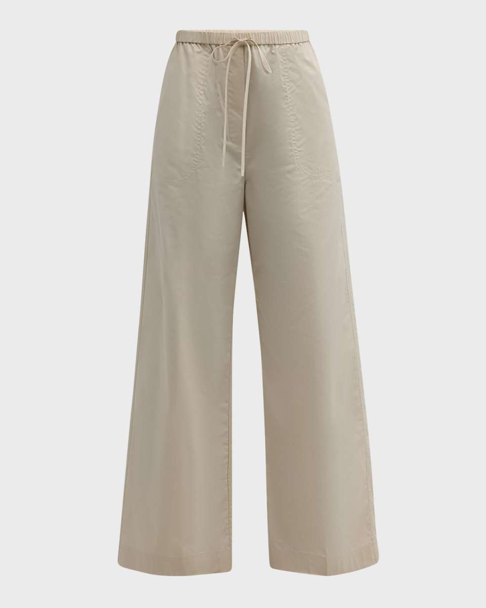 High-Rise Wide-Leg Cotton Drawstring Trousers