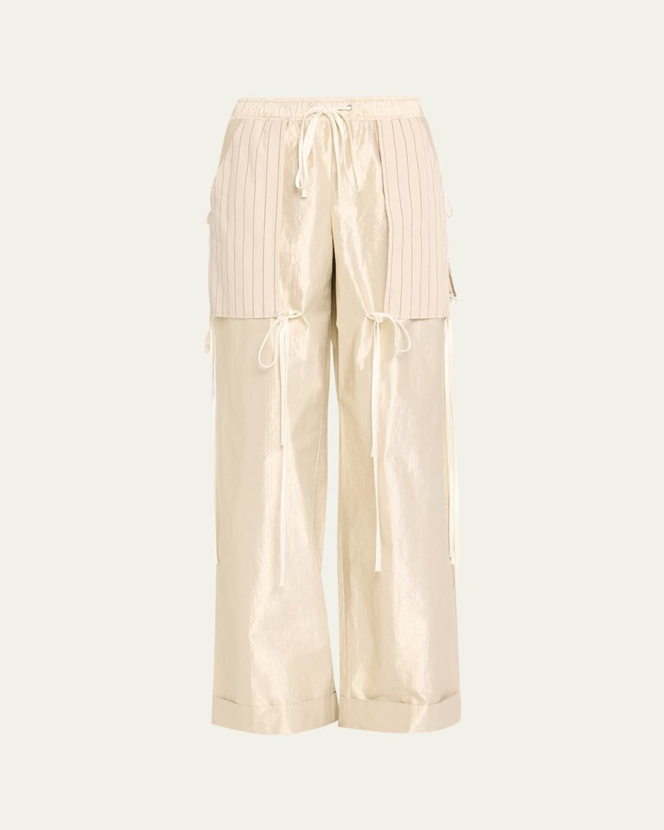 Metallic Taffeta Wide-Leg Pants with Patch Pockets
