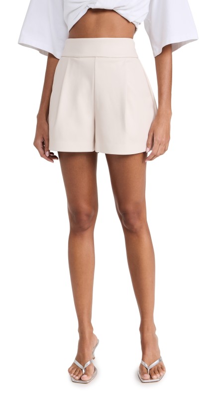 Susana Monaco Faux Leather Pleated Shorts Blanched Almond