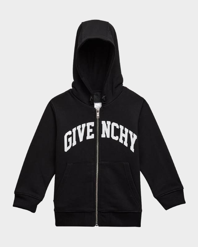 Boy's Curved Logo-Print Hoodie, Size 8-14
