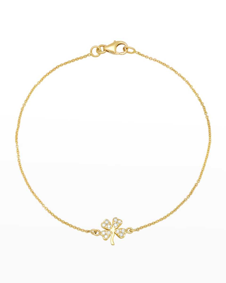 18k Yellow Gold Clover Charm Bracelet w/ Diamonds