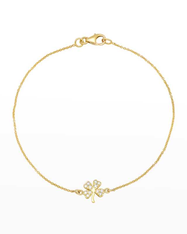18k Yellow Gold Clover Charm Bracelet w/ Diamonds