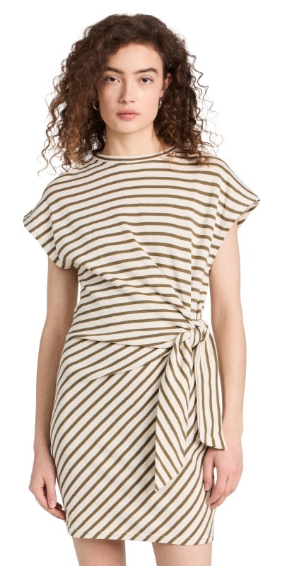 Apiece Apart Nina Cinched Mini Dress Cream & Olive Stripe