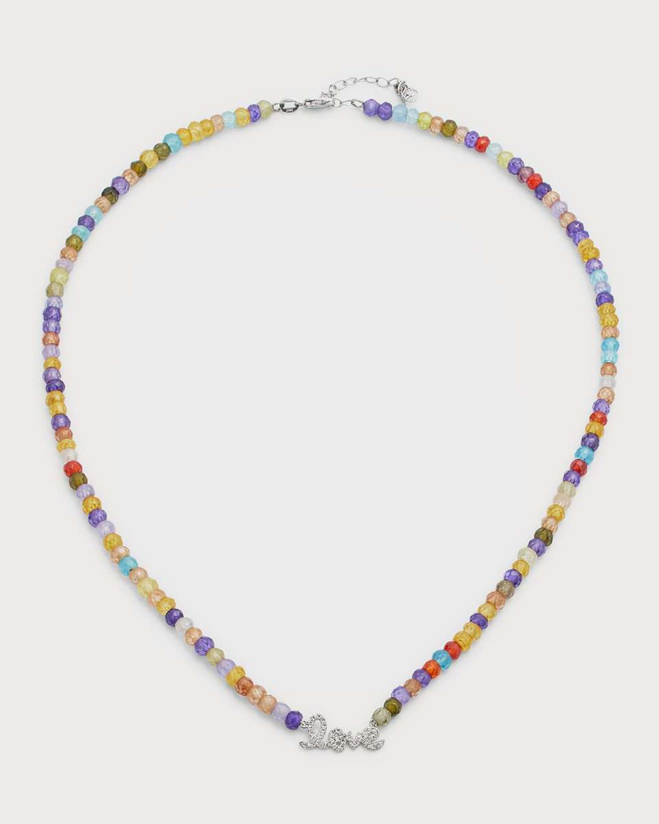 4mm Multi-Color Cubic Zirconia Faceted Rondelle Bracelet With Diamond Love Charm