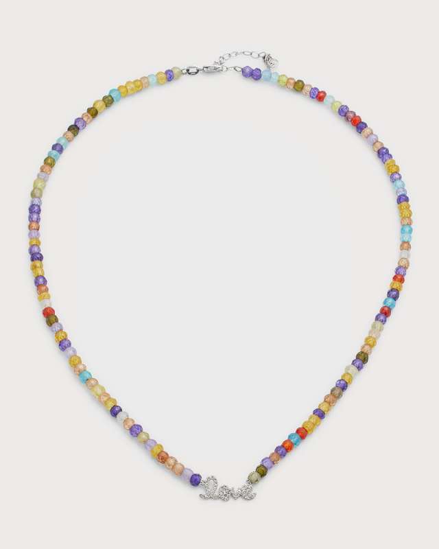 4mm Multi-Color Cubic Zirconia Faceted Rondelle Bracelet With Diamond Love Charm