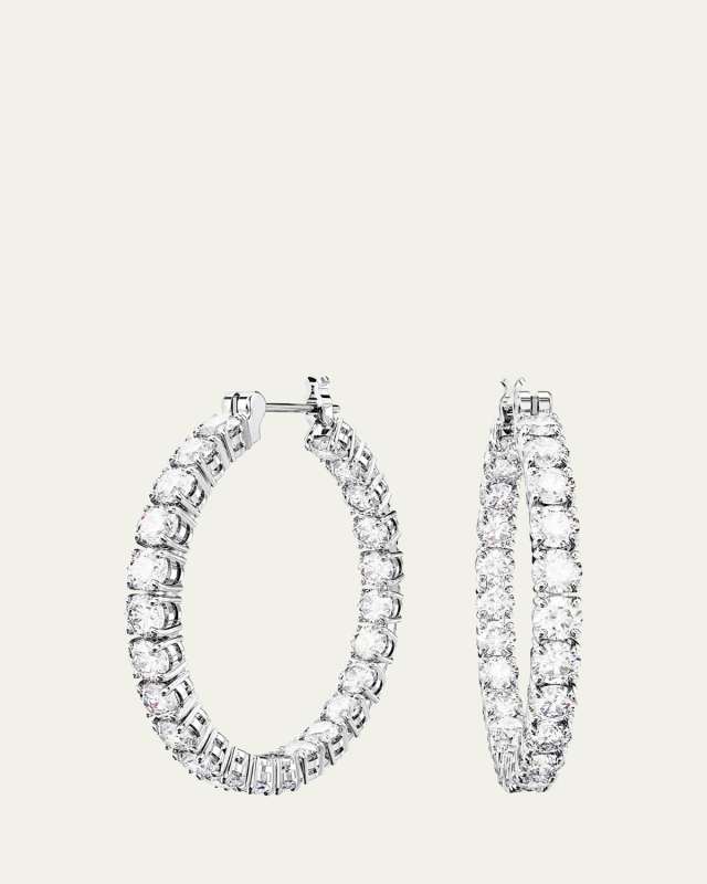 Matrix Rhodium-Plated Round-Cut Crystal Hoop Earrings