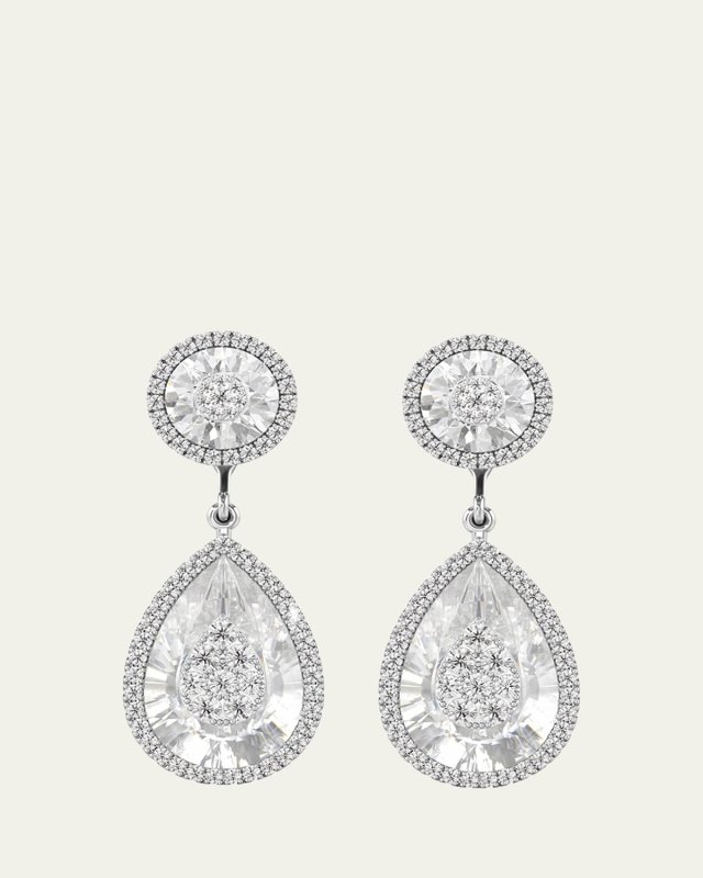 18K White Gold One Collection Pear Quartz Drop Earrings with Diamond Halo