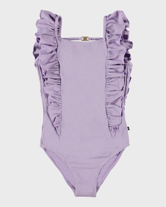 Girl's Nathalie One Piece Ruffle Swimsuit, Size 8-14