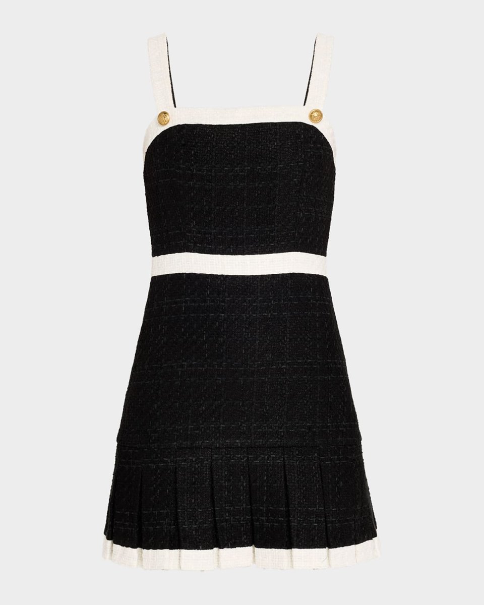 Clarine Square-Neck Pleated Tweed Mini Dress