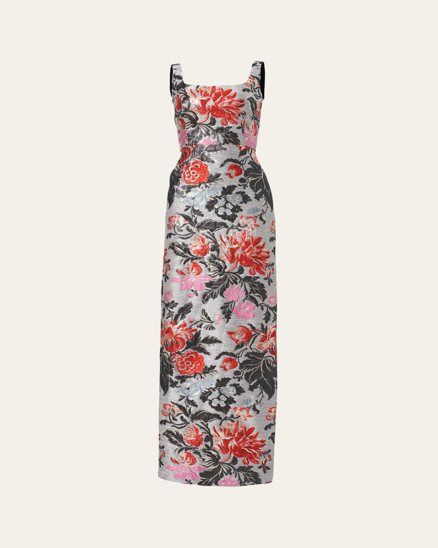 Floral Print Jacquard Column Gown