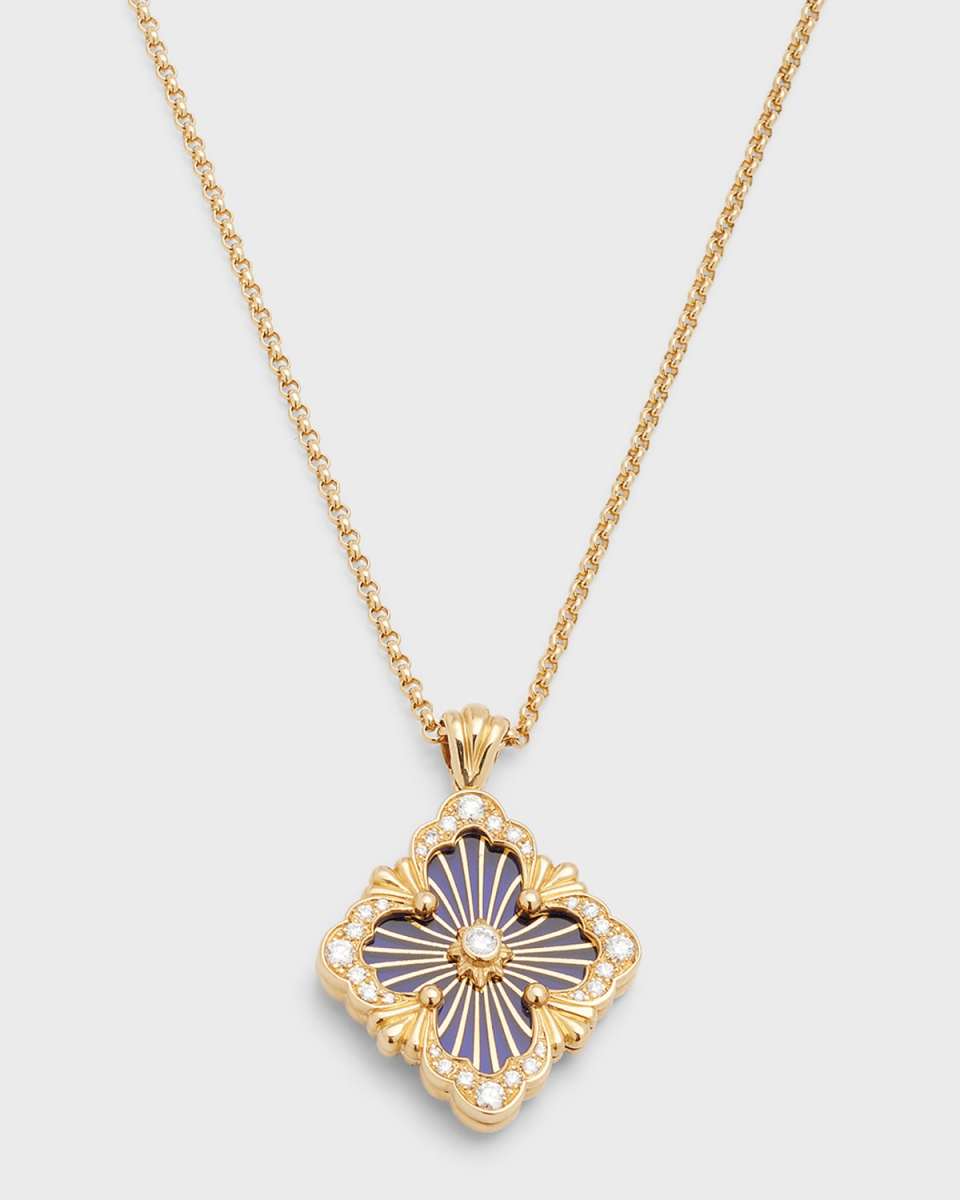 Opera Tulle 18K Gold Blue Enamel Diamond Pendant Necklace