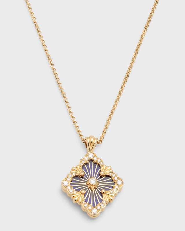 Opera Tulle 18K Gold Blue Enamel Diamond Pendant Necklace