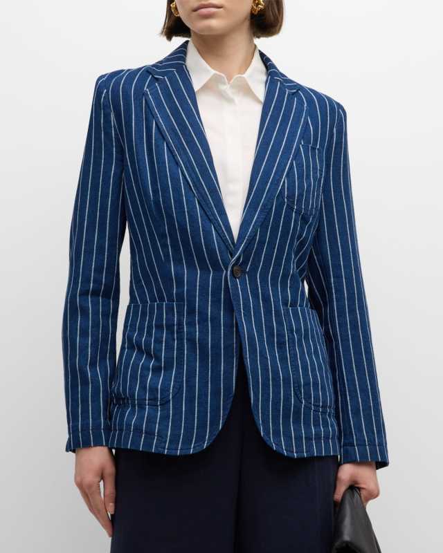 Pinstripe Linen-Cotton Blazer