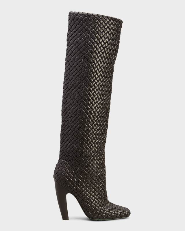Intrecciato Woven Lambskin Knee Boots