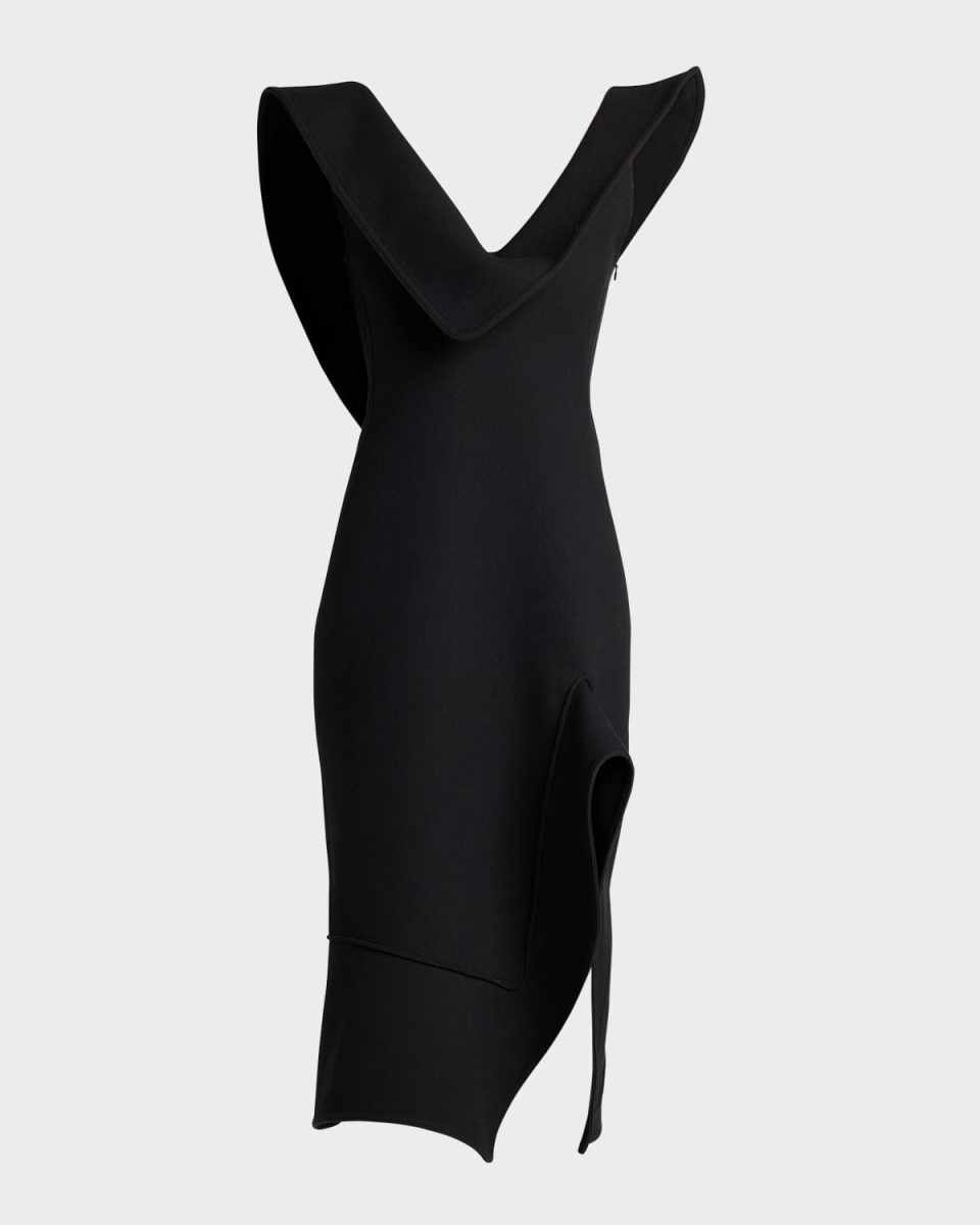 Structured Side-Slit Double Melange Midi Dress