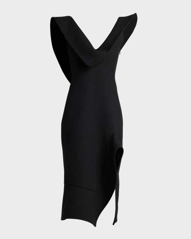 Structured Side-Slit Double Melange Midi Dress