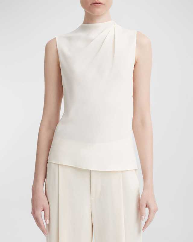 Sleeveless Draped Stretch Silk Blouse