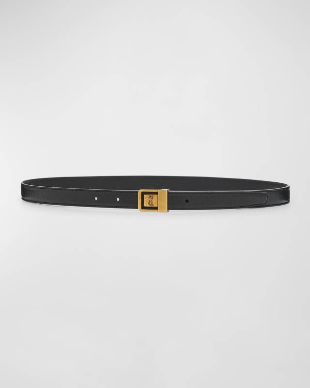 YSL Buckled Grainy Leather Belt