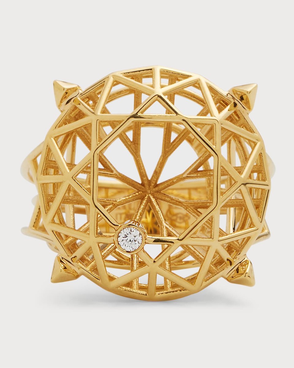 18K Yellow Gold Ink Round Diamond Ring, Size 7