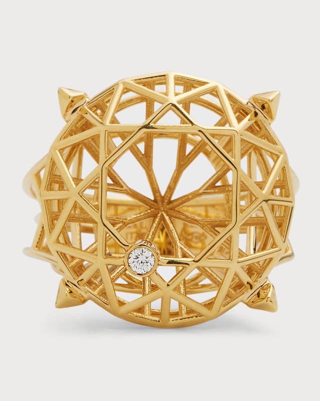 18K Yellow Gold Ink Round Diamond Ring, Size 7