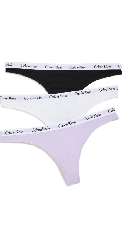 Calvin Klein Underwear 3 Pack Thong Panties Black/White/Pastel Lilac