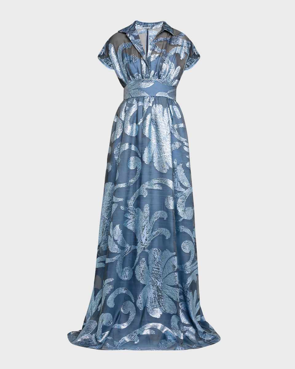 Metallic Floral Collared Gown