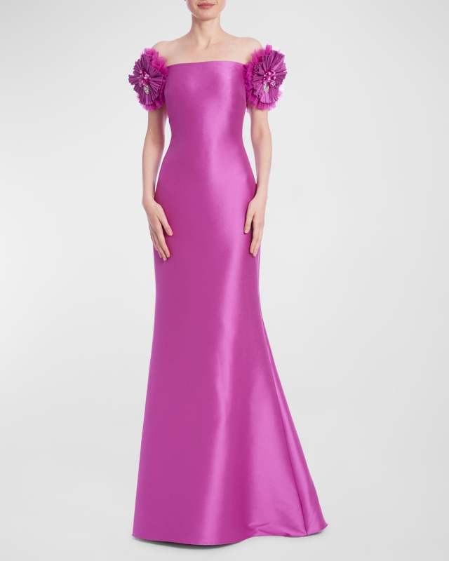 Off-Shoulder Ruffle Mikado Trumpet Gown