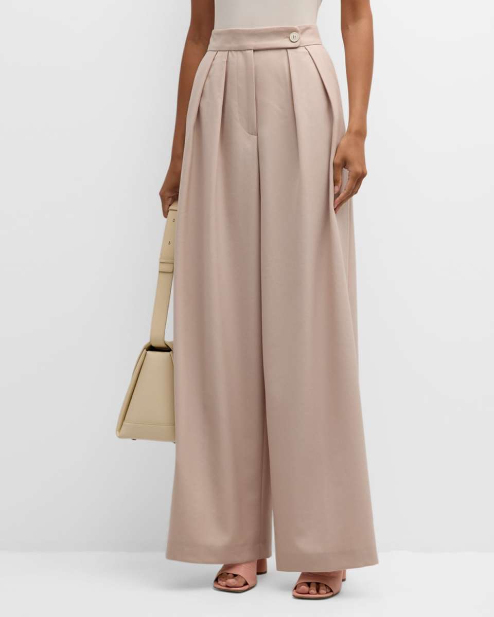 Pamplona Pleated Front Wide Leg Wool Pants