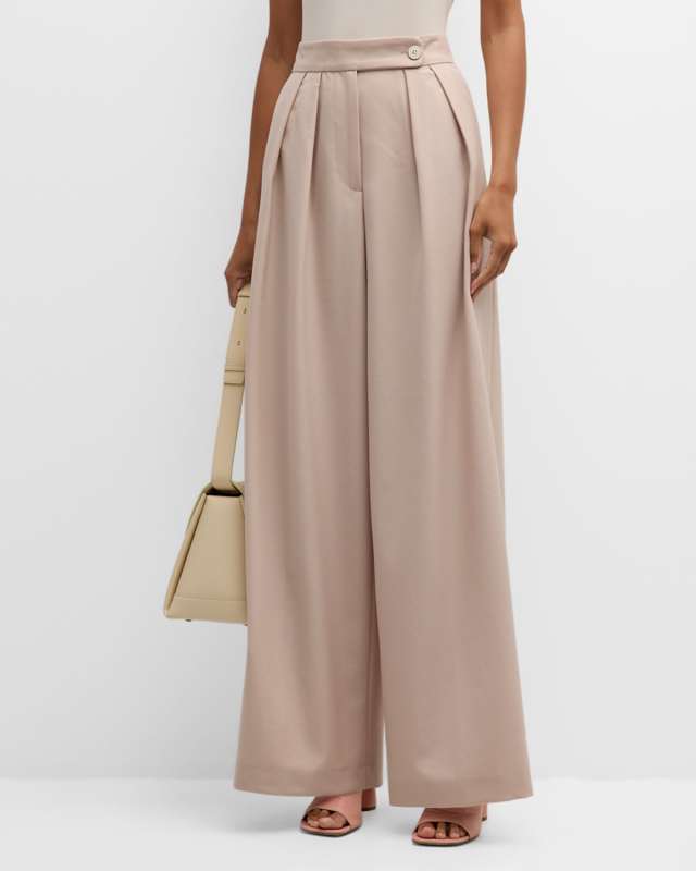 Pamplona Pleated Front Wide Leg Wool Pants
