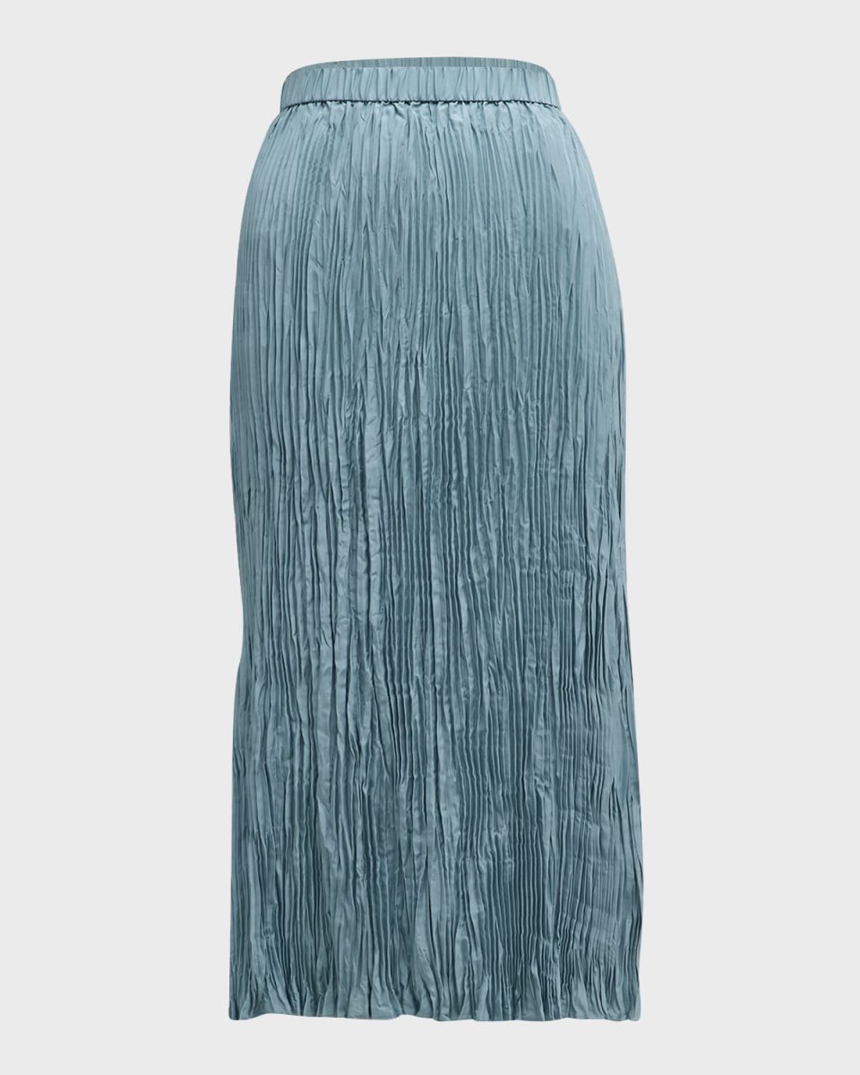 Crinkled Pleated Straight Midi Skirt