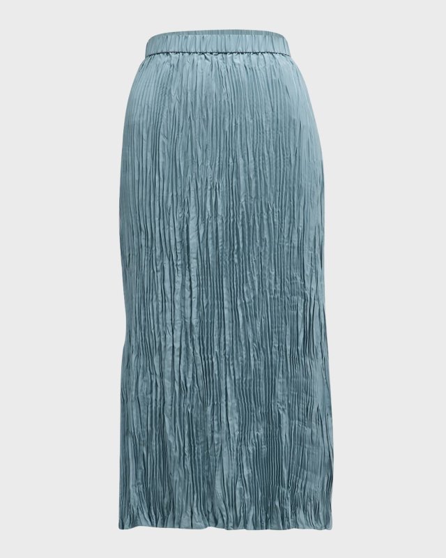 Crinkled Pleated Straight Midi Skirt