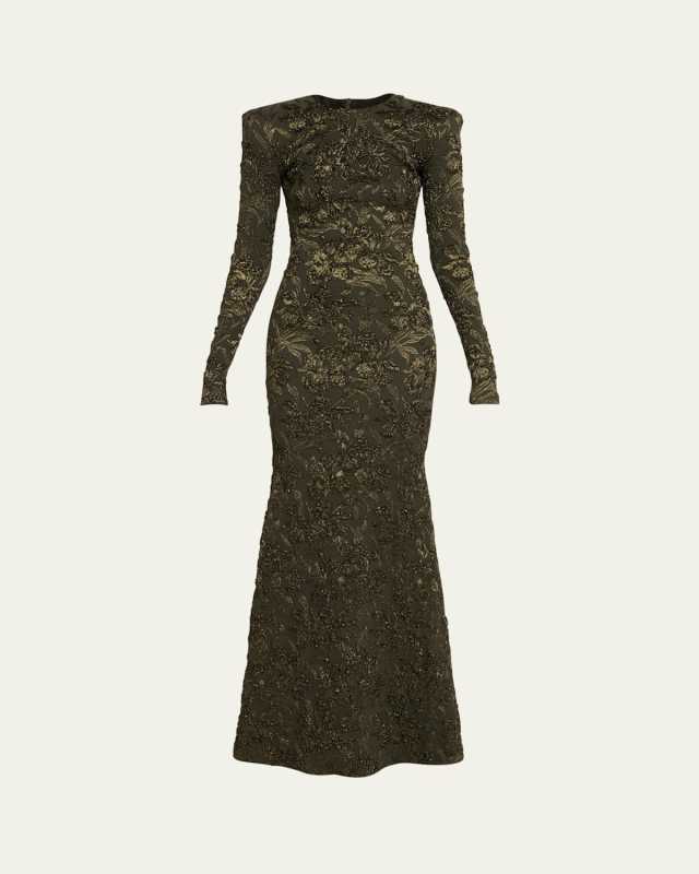 Metallic Orchid Jacquard Gown