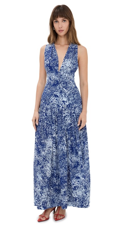 Proenza Schouler Simone Dress In Printed Crepe Cobalt Multi