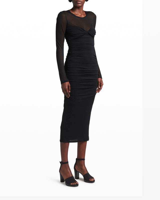 Ruched Twist-Bustier Midi Dress
