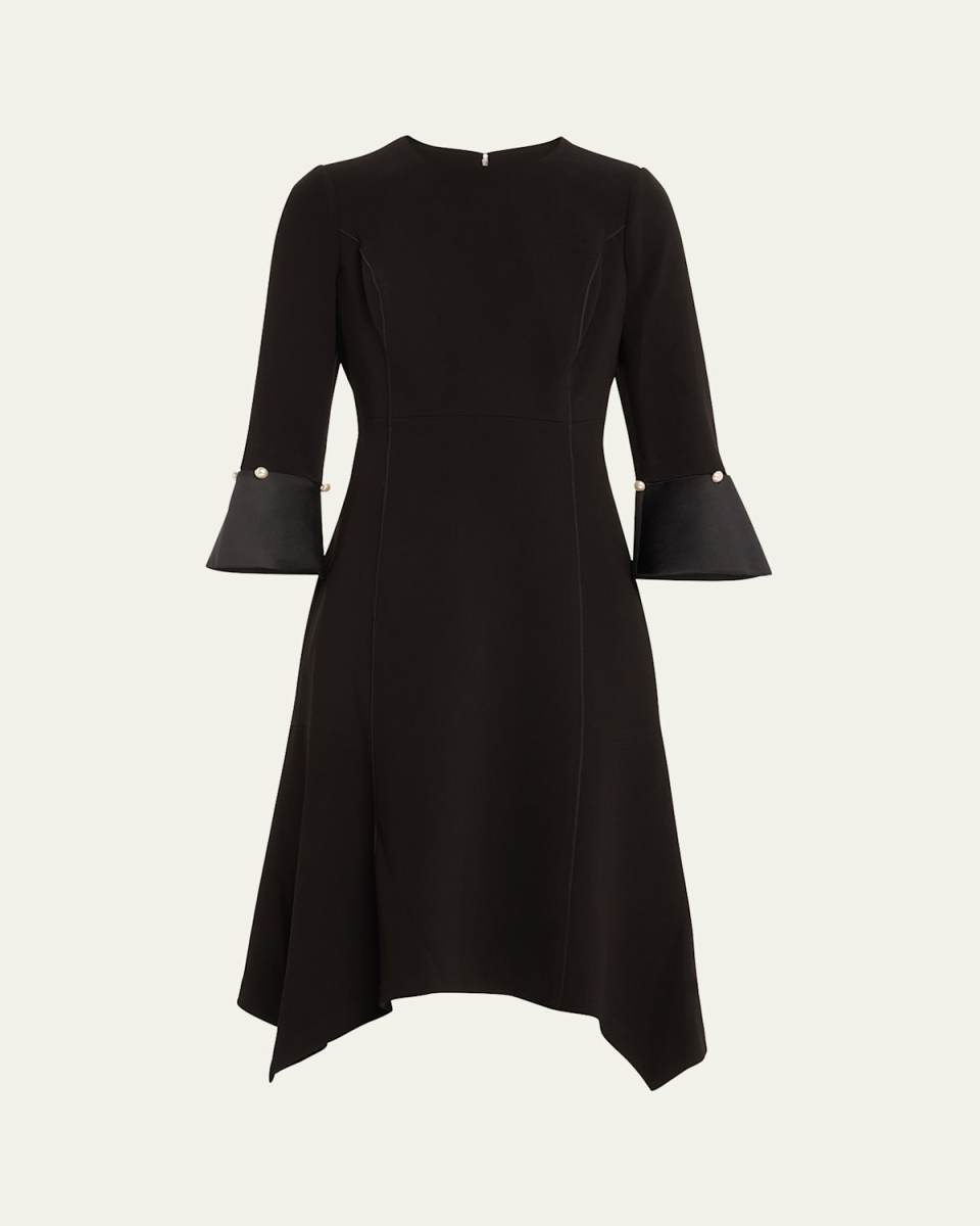 Pearly-Trim Handkerchief Crepe Midi Dress