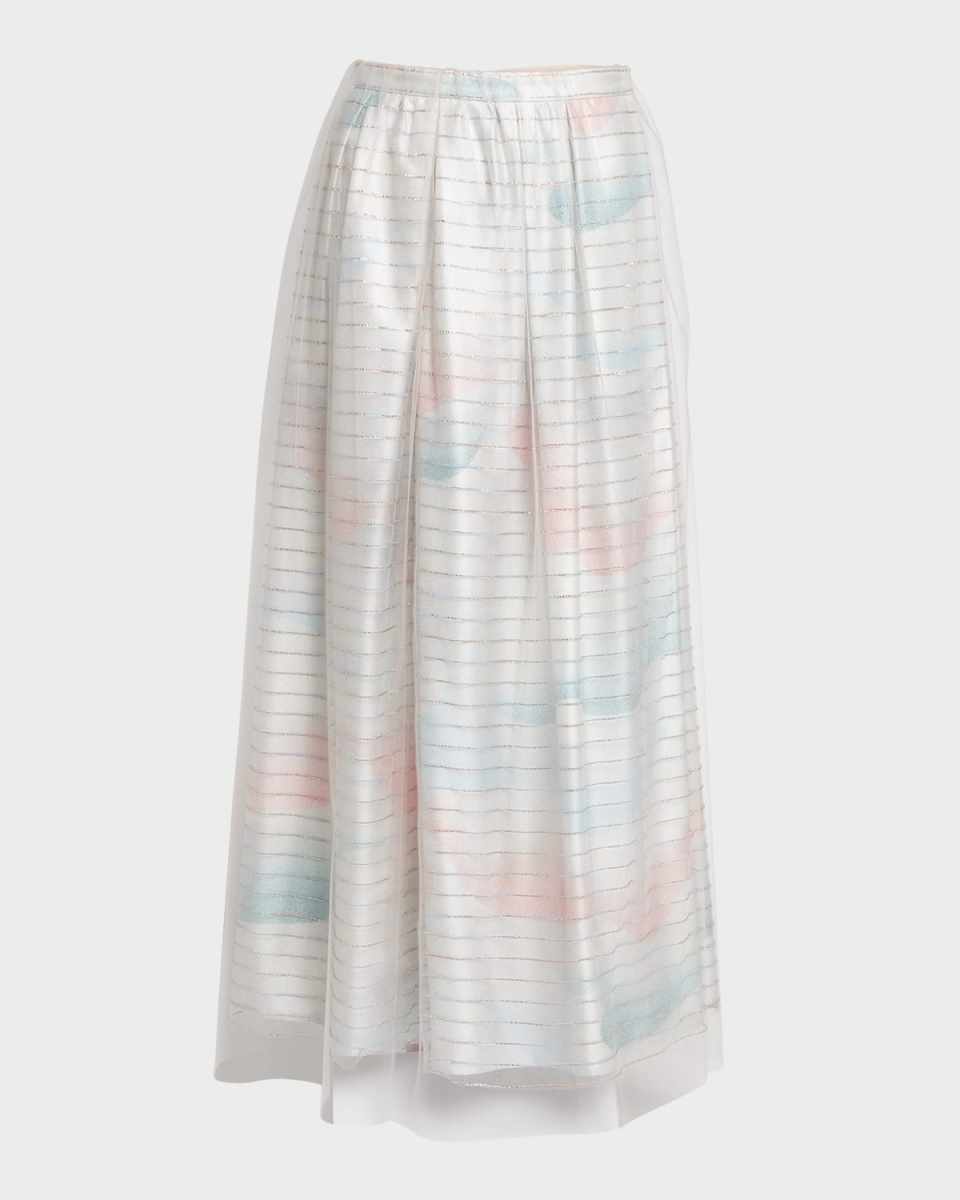 Embellished Stripe Maxi Skirt with Tulle Overlay