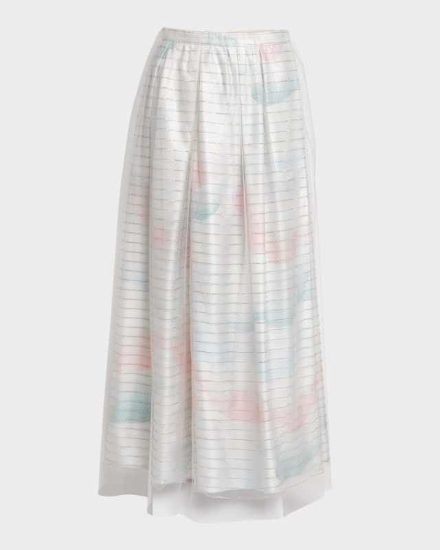 Embellished Stripe Maxi Skirt with Tulle Overlay