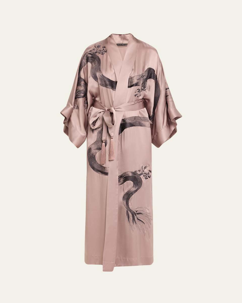 Dragon-Embroidered Silk Kimono Robe