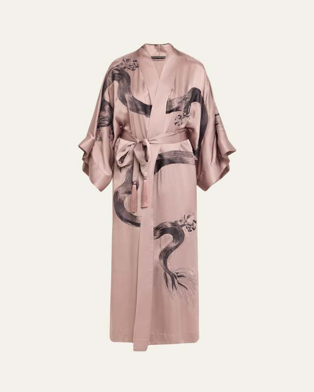 Dragon-Embroidered Silk Kimono Robe