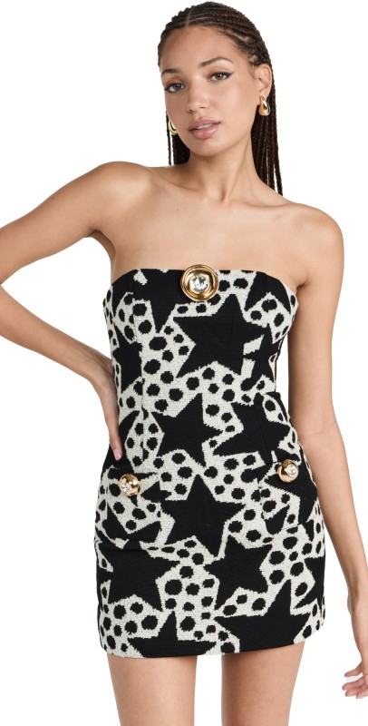 Area Crystal Medallion Strapless Mini Dress DOTTED STARS (BLACK MULTI)