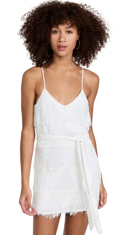 Retrofête Claire Sequined Fringe Dress White Fringe