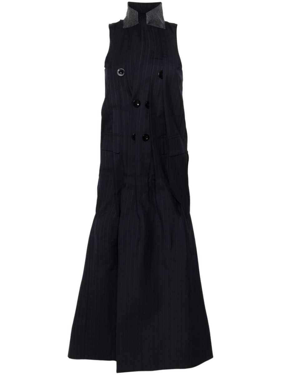 pinstriped pleated maxi dress